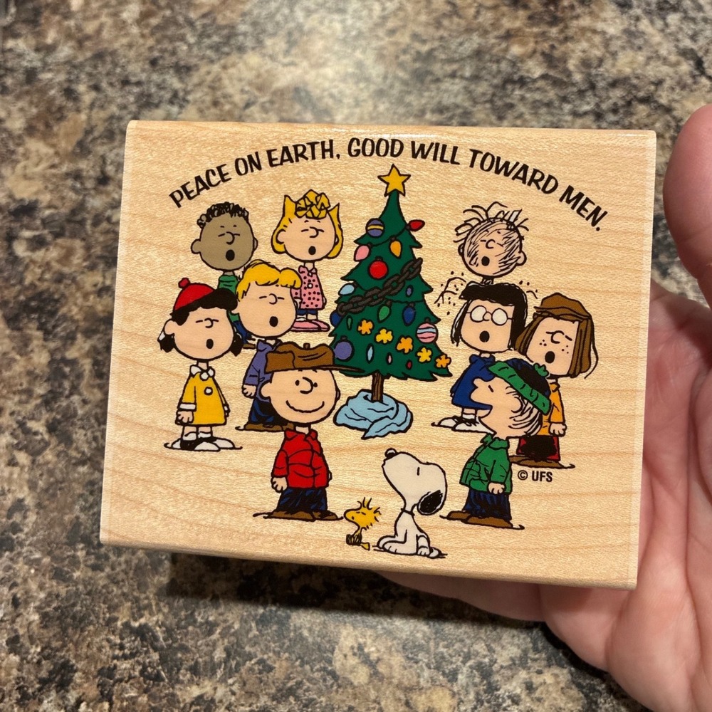 Peanuts Gang Caroling Christmas Rubber Stamp Charlie Brown Snoopy KR1024 Wood